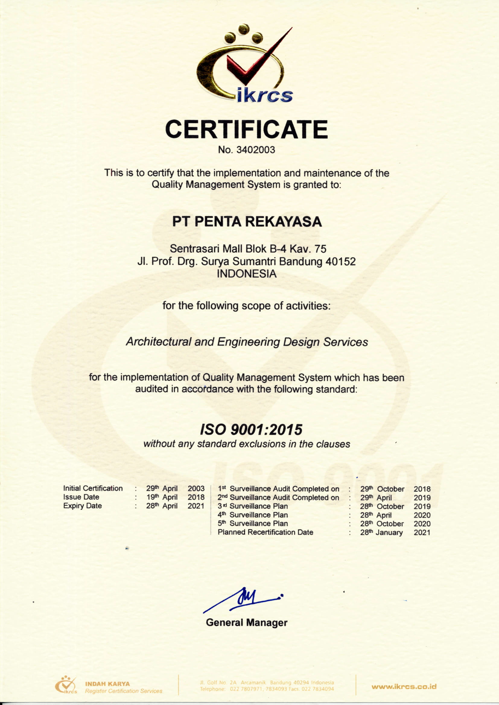 Penta ISO Certificate